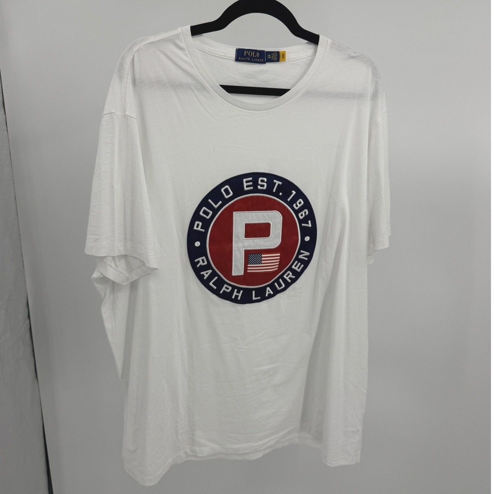 Polo Ralph Lauren Mens White Graphic Logo T-Shirt XXL Est 1967 American Flag